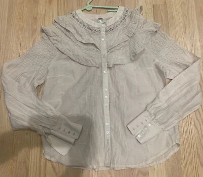 Free People Buttondown Top Size S Beige - Image 1 of 4