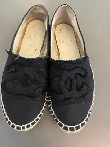 Chanel Espadrille 35 Black Canvas Linen CC - Picture 1 of 9