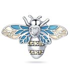 Genuine Busy Blue Bumble Bee S925 Sterling Silver Bead Charm for Women