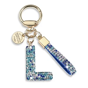 Pink Blue White Initial Letter Keychain Gift for Women Girls Bling Sparkly Cute - Picture 1 of 6