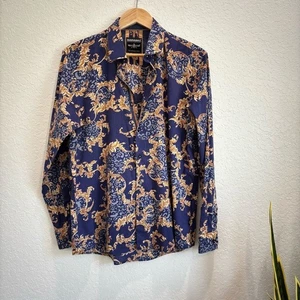 Barabas Blue Printed Long Sleeve Button Up Shirt Size Large - Picture 1 of 3