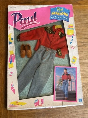 Vintage 1991 Hasbro Paul Fashions Clothes Jeans Shoes Red Shirt Carded Unopened - Image 1 of 4