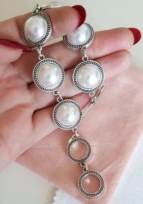 EDLES PERLEN ARMBAND 925 Silber Charm Zirkonia BETTEL ARMKETTE Armreif Anhänger - Bild 1 von 4