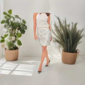 White House Schwarzmarkt Rock creme/gold/silber Größe 12 neu mit Etikett - Bild 1 von 16