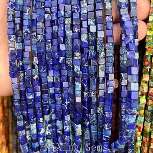 Cuentas cuadradas cubo de jaspe imperial natural azul oscuro de 4 mm para hacer joyas hágalo usted mismo - Imagen 1 de 6