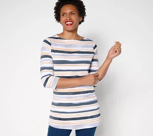 Denim & Co. Regular Perfect Jersey Watercolor Striped Tunic Womens A698018 - Picture 1 of 8