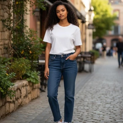 Pantalones de mezclilla PAIGE Hoxton ajustados de pierna recta en lavado oscuro Foto 1 de 4