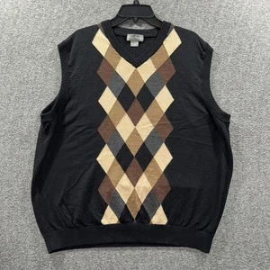 Cremieux Signature Collection Sweater Vest Mens XL Black Argyle V Neck Cotton - Picture 1 of 7