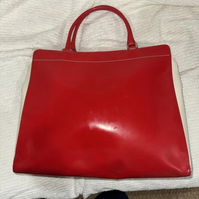 Bolso de Mano FURLA Rojo Blanco Vintage Cuero Brillante Hecho en Italia Foto 1 de 4