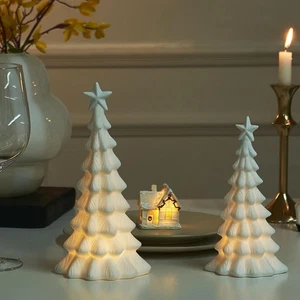 Ceramic Christmas Tree That Light Up, 2 Pack Lighted Porcelain Christmas Tree... - Picture 1 of 8