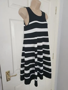 Cos Striped Dress Size XS Black & Ivory Sleeveless Knitted Stretch Retro - Picture 1 of 14
