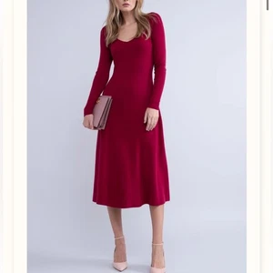 Rachel Parcell Wine Red A Line Long Sleeve Sweater Midi Dress Size M - Picture 1 of 5