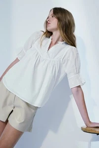 Blusa Top MELISSA NEPTON Candice Bordada Flor Margarita XL Blanco $168 - Imagen 1 de 11