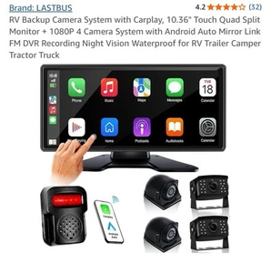 RV Camera System Carplay 10.36" Touch Quad Monitor 1080P Backup Camera - Picture 1 of 16