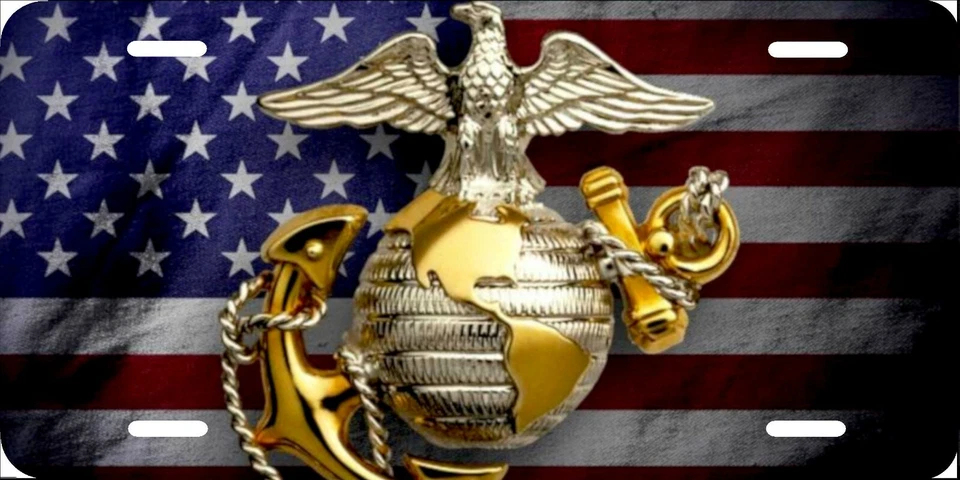 Marine with Flag, License Plate New Car Tag Metal Aluminum, USA - Image 1 of 1