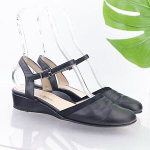 Taryn Rose Italy Women's Mary Jane Sandal Size 41.5 11 Ankle Strap Black Leather
