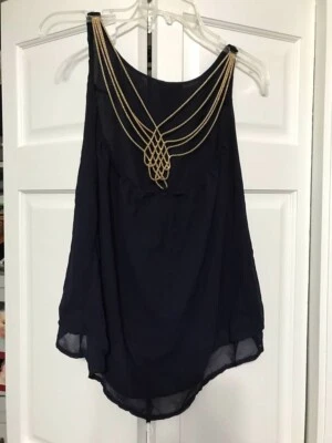 Camiseta sin mangas CAMI, fluida negra transparente con hombros y espalda con cuentas talla S nueva sin etiquetas Foto 1 de 4