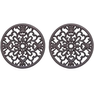 2Pc Round Trivet Tea Pot Pan Stand Dining Kitchen Worktop Protection Cast Iron - Picture 1 of 4