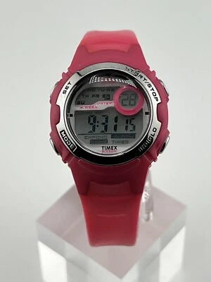 1440 Sports Day Date Indiglo Stop Watch Pink Resin Band Watch 8 Inch - Image 1 of 4