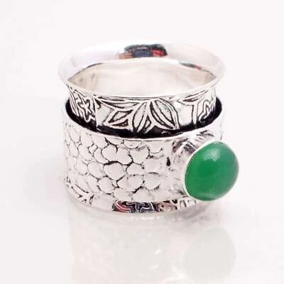 Anello Spinner In Pietra Verde Onice Etnico Fatto A Mano Taglia US 6.5 R-12078 - Immagine 1 di 3