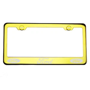 T304 Gold Chrome License Plate Frame Stainless Steel Silver Ford Laser Etched - Picture 1 of 11