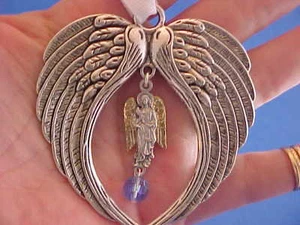 Rare ARCHANGEL St GABRIEL Ornament Angel Wings Sun Catcher BLUE Saint Medal  - Picture 1 of 5