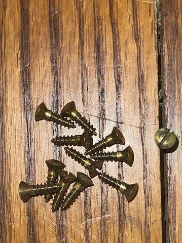 Antique Wood Screws # 5 X 1/2 Slotted Oval Head Brass American Made Cover
