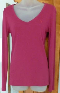 SUÉTER RALPH LAUREN SPORT Rosa Oscuro 2 Capas Cuello en V Algodón Pima Lyocell L/S Talla M - Imagen 1 de 2
