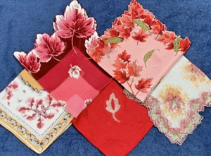 Vintage LEAF Hankies Fall Foliage Leaves Hand Painted Reds Lot of 5 - Picture 1 of 6