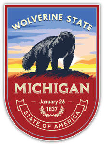 Michigan USA State Vintage Badge Car Bumper Sticker Decal "SIZES''