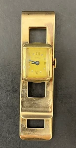 14k  Solid Yellow Gold Vintage Rare Money Clip w/ 17 Jewel Watch by Defrece - Picture 1 of 9