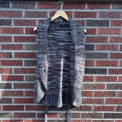 Attention Brown and Cream Sweater Button Front Sleeveless Sweater Vest - Image 1 of 4