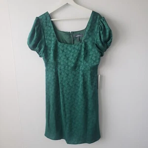 ModCloth Green Polka Dot Puff Sleeve jacquard Mini Dress size M - Picture 1 of 8