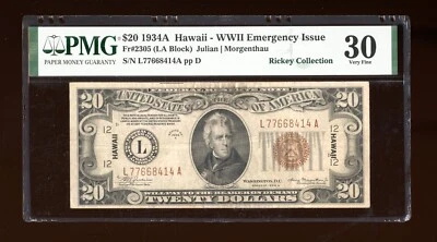 DBR 1934-A $20 FRN Hawaii Fr. 2305 PMG 30 Serial L77668414A - Image 1 of 2