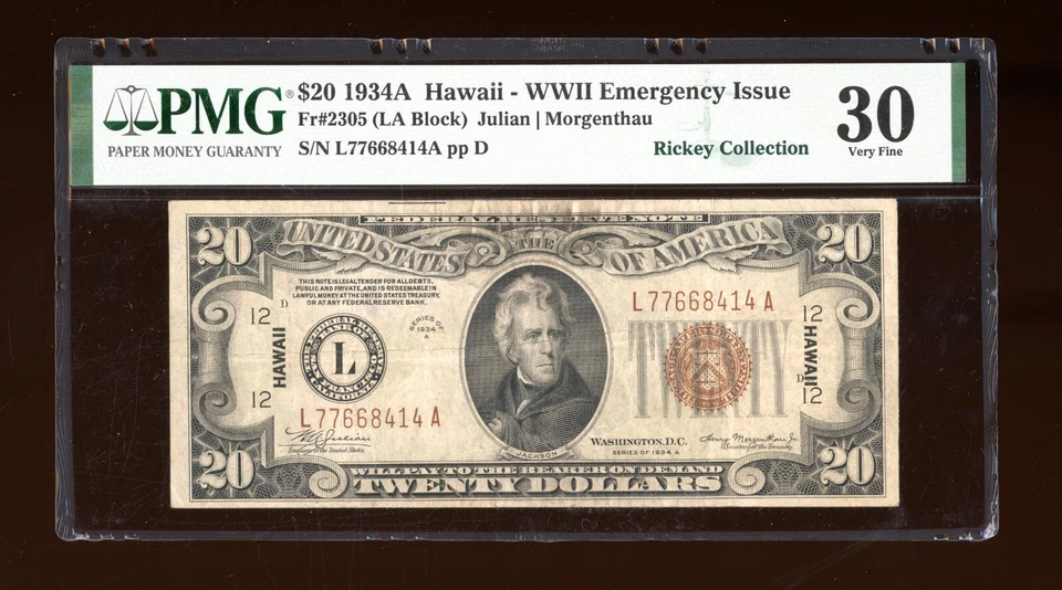 DBR 1934-A $20 FRN Hawaii Fr. 2305 PMG 30 Serial L77668414A - Image 1 of 2