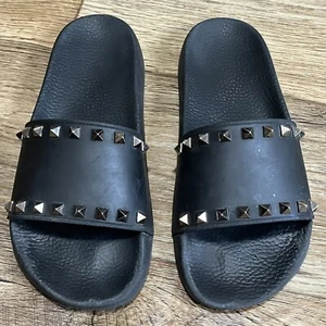 Valentino Garavani Rockstud Black Women’s Slides Size 39 US 9 Preowned - Picture 1 of 13