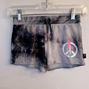 PIXIE LANE Girl's Gray & Black Tie Dye Peace Sign Drawstring Shorts Size 8 - Picture 1 of 4