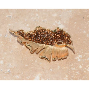 Swarovski Crystal BSK Brushed and Shiny Gold Plated Leaf Statement Brooch - Picture 1 of 7