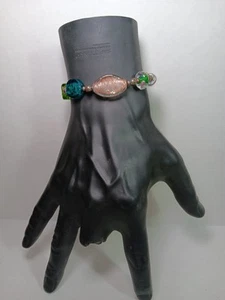 Vintage Stretch Bracelet Art Glass Beaded Millefiori Multicolor Fused Glass - Picture 1 of 6