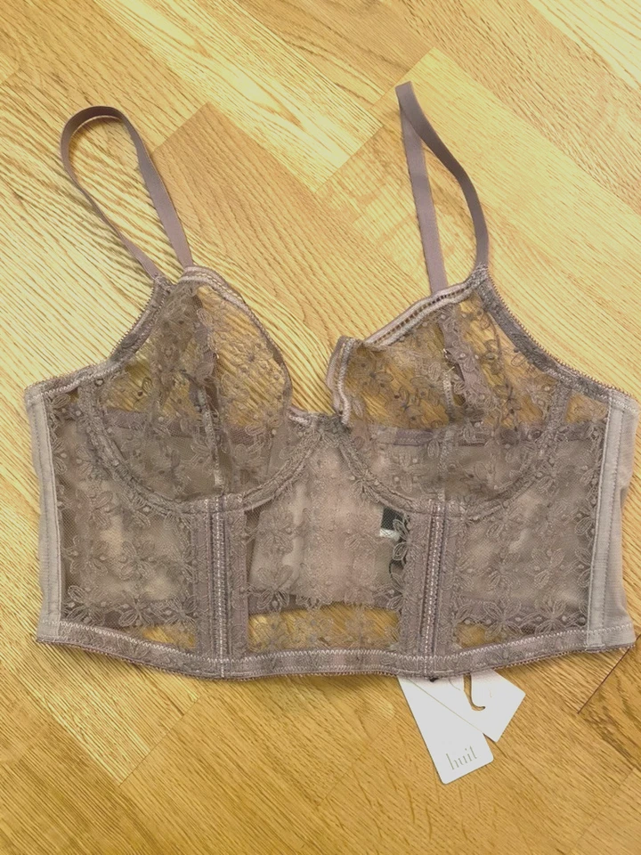 Новый с Ярлыками Huit 34C серо-коричневый кафе Fleur эластичной кружева бюстье длинная линия бюстгальтер сетки чистый бюстгальтер - Изображение 1 из 4