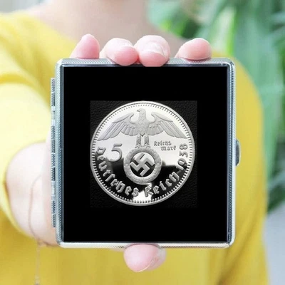 Estuche para cigarrillos REICH MEDALLION - Cuero Acero inoxidable - Águila alemana Segunda Guerra Mundial Foto 1 de 4