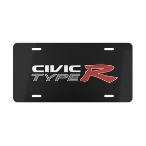 Honda Civic Tipo R, Matrícula Auto Etiqueta Coche Metal Aluminio (Fondo Negro) - Imagen 1 de 2