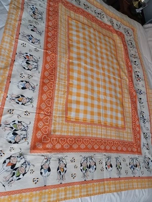 Cow farm themed tablecloth 100% cotton *ITALY*  (51" x 64") vtg - Image 1 of 4