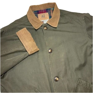 VTG American Eagle AE Plaid Lined Chore Barn Jacket Mens L Corduroy Collar Cuff - Picture 1 of 10