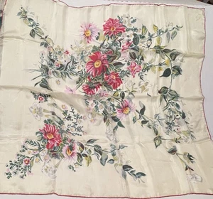 Vintage Silk Scarf Floral Made In Japan Hand Rolled - Picture 1 of 6