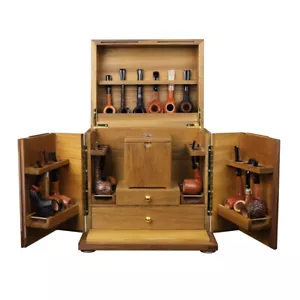 Tobacco Pipe Cabinet for 18 Pipes Display Rack Wooden Box with Humidor Gift Box - Picture 1 of 9