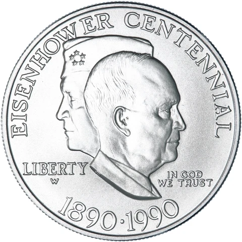 1990 W Eisenhower Centennial BU 90% Silver Dollar US Coin See Pics W417 Cover