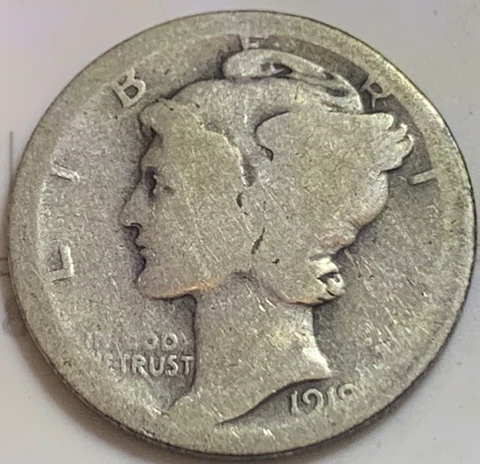 1918-D 0.9 Silver Mercury Dime Good Cover