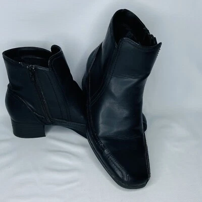 Predictions 女式厚方头拉链披头士靴黑色皮革 6W 90 年代 — 第 1/4 张图片