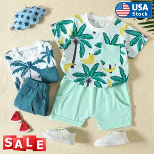 Baby Boy Clothes Toddler Summer Outfit Short Sleeve Tops Casual Shorts 2Pcs Set - Picture 1 of 36